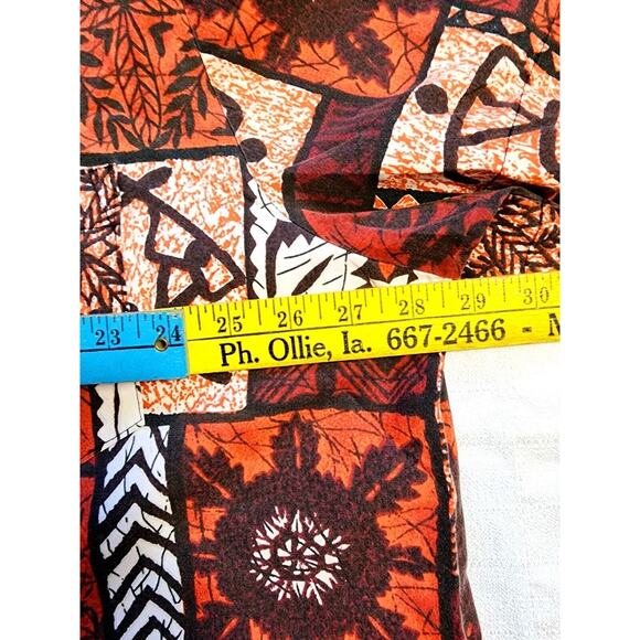 VTG 60s Hawaiian Red Tribal Floral Petroglyphs Shirt & Capri Short Set XL Hawaii - Picture 3 of 16
